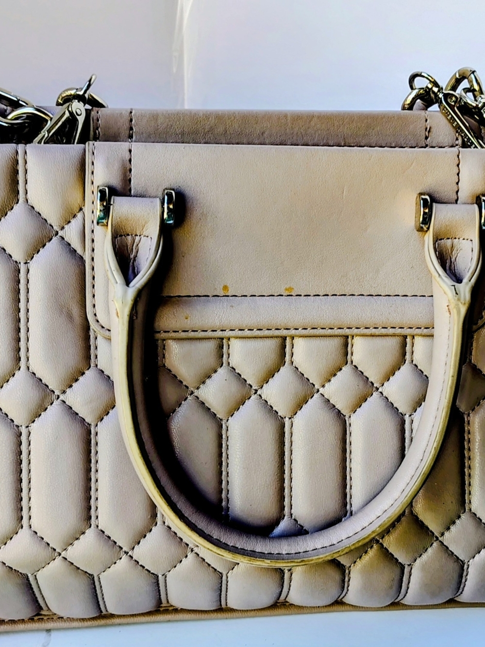 Steve Madden Cream Quilted Satchel with Gold-Tone Hardware